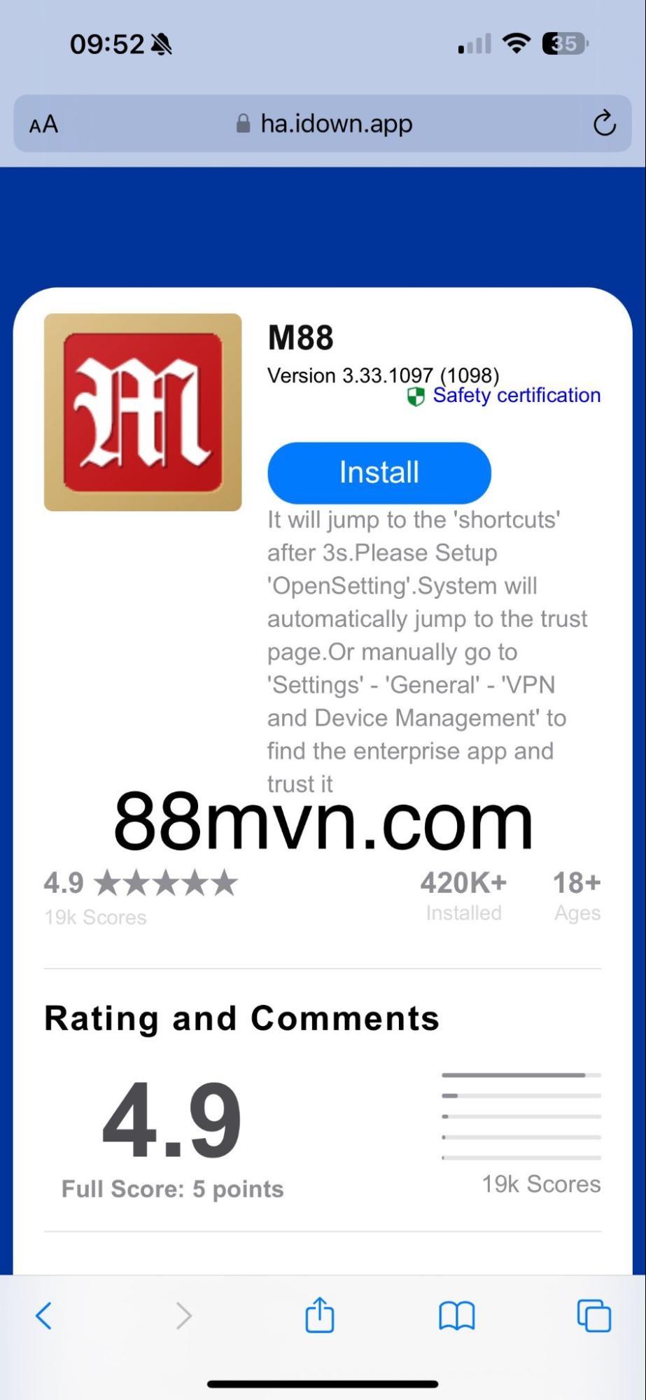 M88 trên IOS 